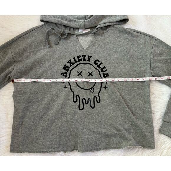 NWT Anxiety Club Dripping Smiley Face Gray Hooded Sweatshirt Oversized SZ Small - Picture 8 of 12
